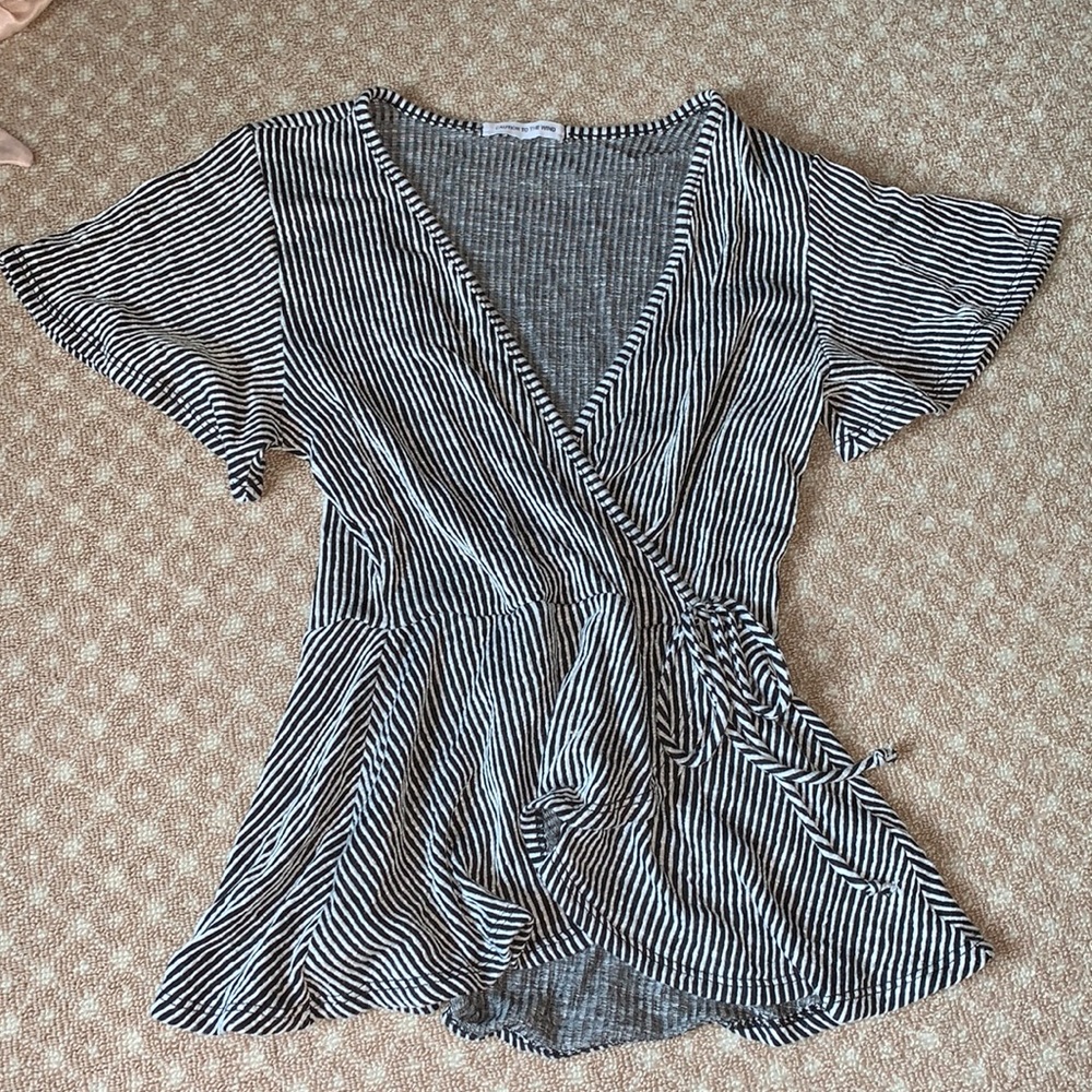 Navy Striped Faux Wrap Shirt